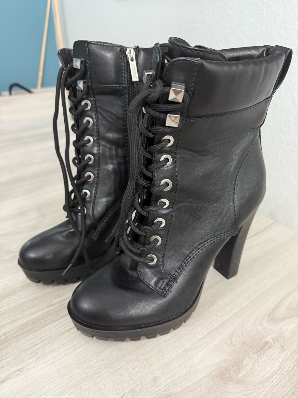 Guess Women's Black Lace-Up High Heel Ankle Boots